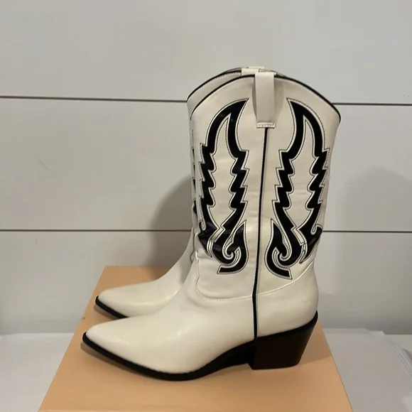 NORVA COWBOY BOOTS - BONE-BLACK CONTRAST - Picture 7 of 9